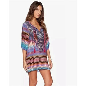 NLW Women's Bohemian Floral Shift Dress‎ L Multicolor Knee Length